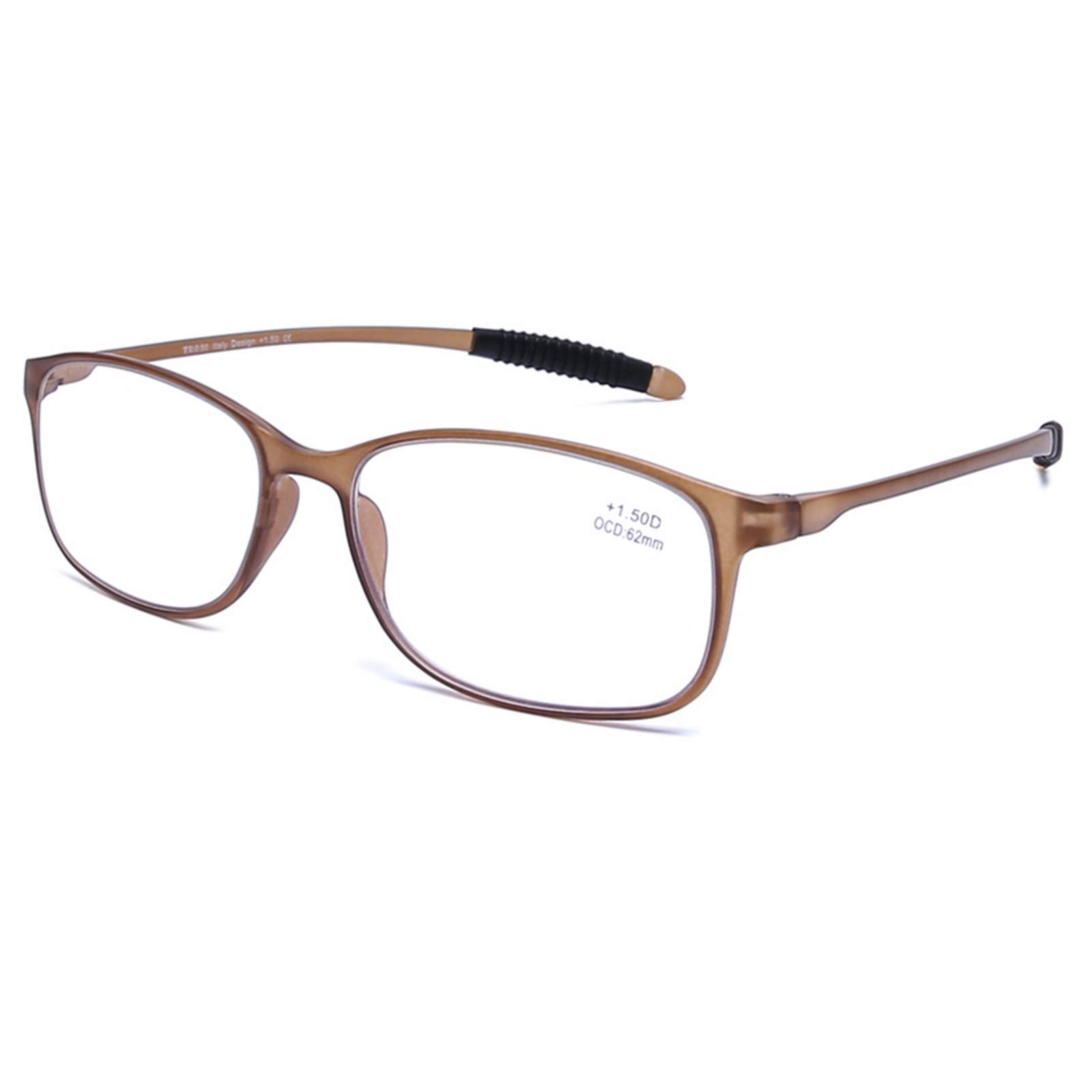DOOViC Blue Light Blocking Computer Reading Glasses 1.5 Brown/Rectangle TR90 Flexible Frame Lightweight Readers Glasses for Men/Women