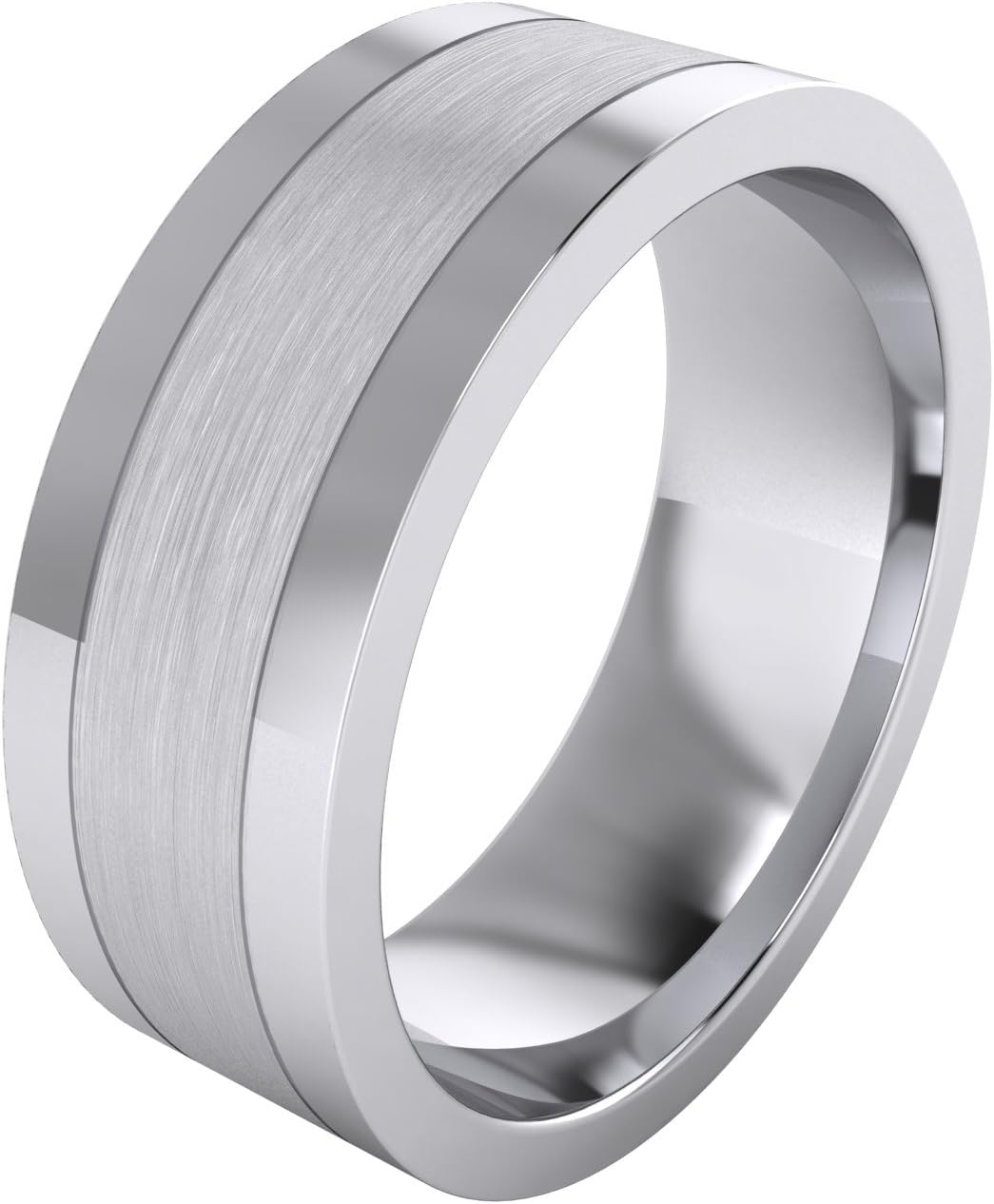 Heavy Solid Sterling Silver 8mm Flat Court Shape Brushed Center Polished Sides Mens Ring Wedding Band