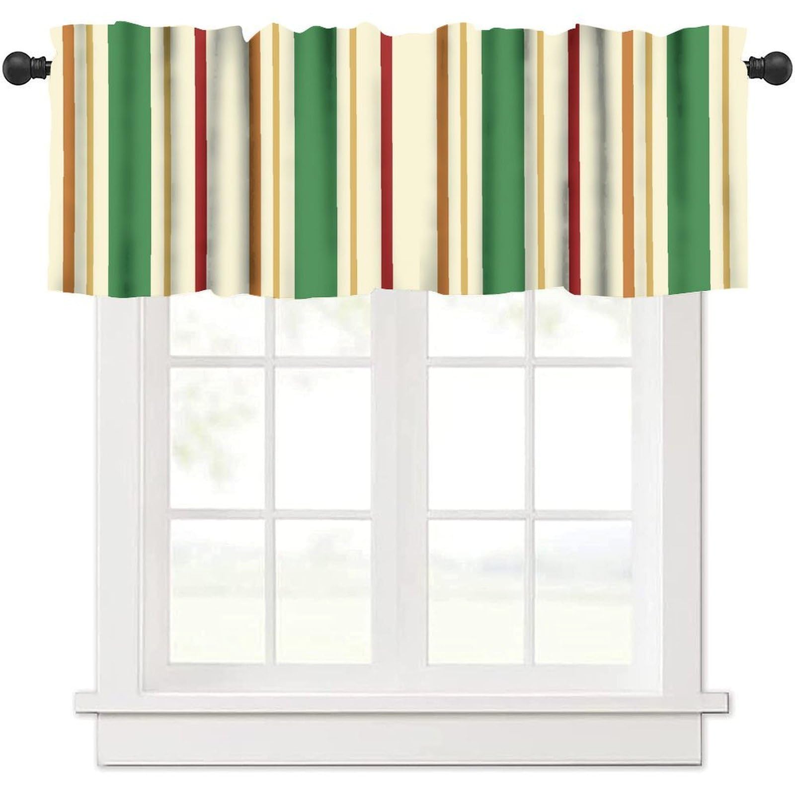 moderw Striped Window Valance Curtain, Multicolor Vertical Stripes Autumn Tone Classic Abstract Geometric Parallel Stripe Valance Curtain for Farmhouse Bedroom Living Room Kitchen 54x18inch