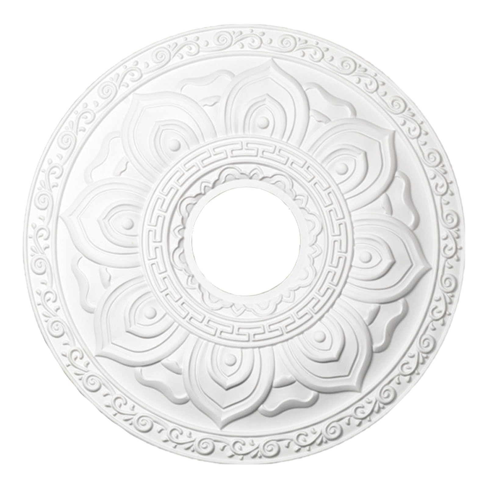 White Round PU Ceiling Medallion Multiple Sizes(White F,60cm)