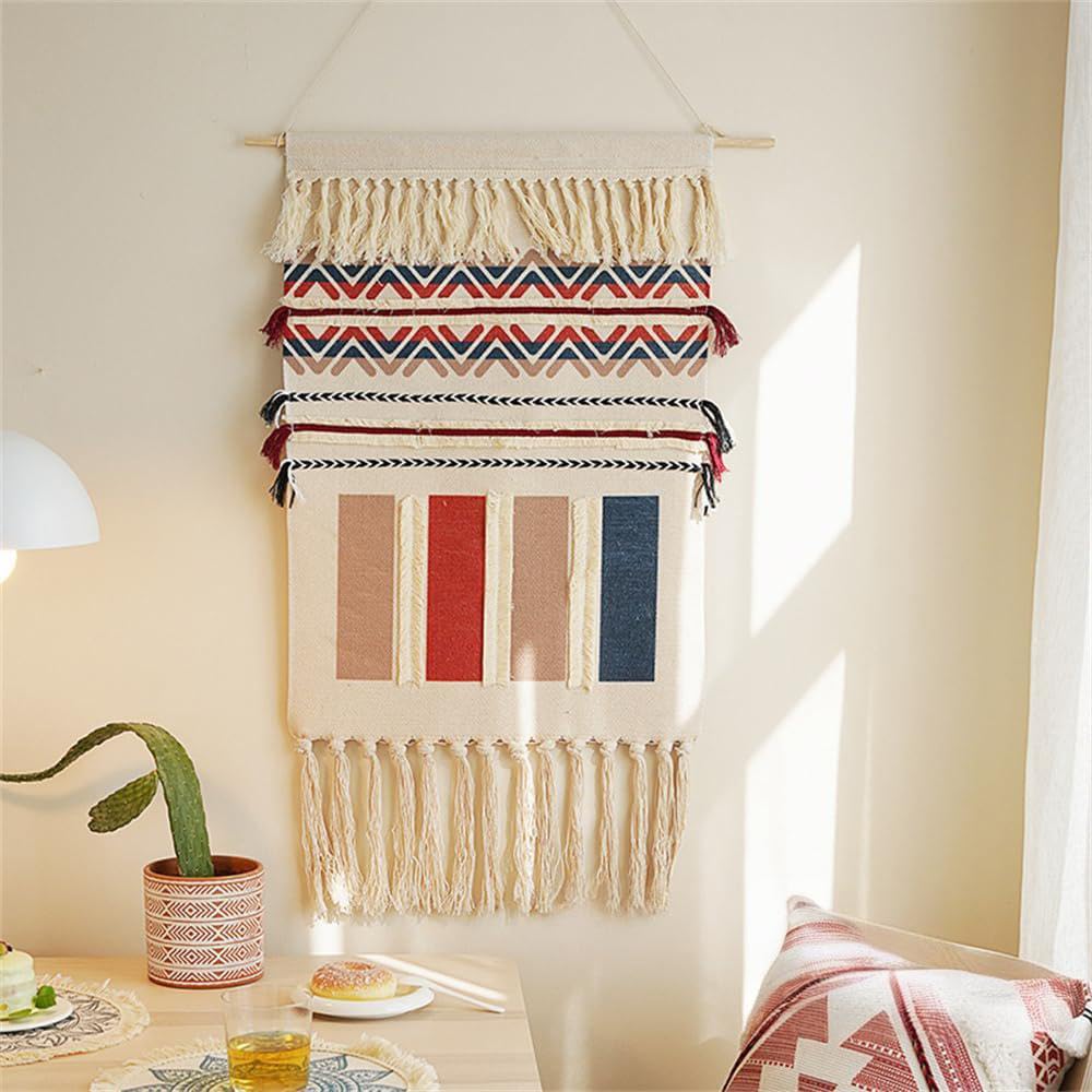 Fmiyjun C1 Macrame Woven Tapestry Hanging Wall Art Decor 50X85 Cm Boho Bohemian Printed Tapestries For Apartment Dorm Home Bedroom Decor