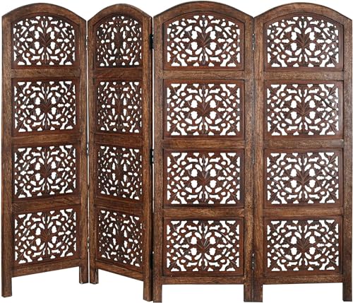 Image of Classic Wood and Craft Wooden Room Divider Partition for Living Room, Privacy Partition, Partition Wall, Divider for Makeup Studio /Office (4-P - 4FT - Wagon Shape)