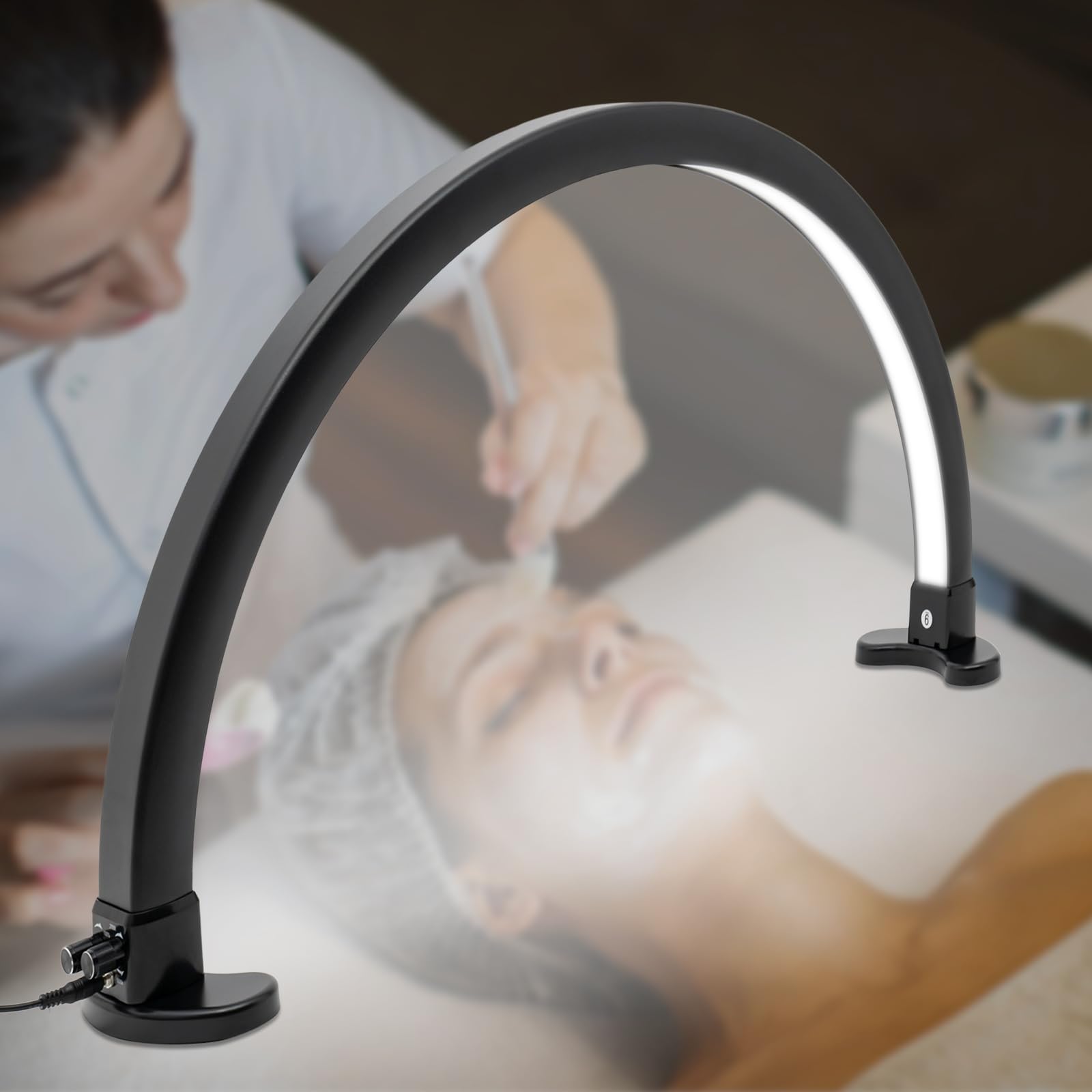 LED Schreibtisch- und Kosmetiklampe, Halbmond Studio Licht, 45 W, 3600 lm, 2700-5600 K, dimmbar für Maniküre, Salon & Arbeitsplatz (Schwarz)