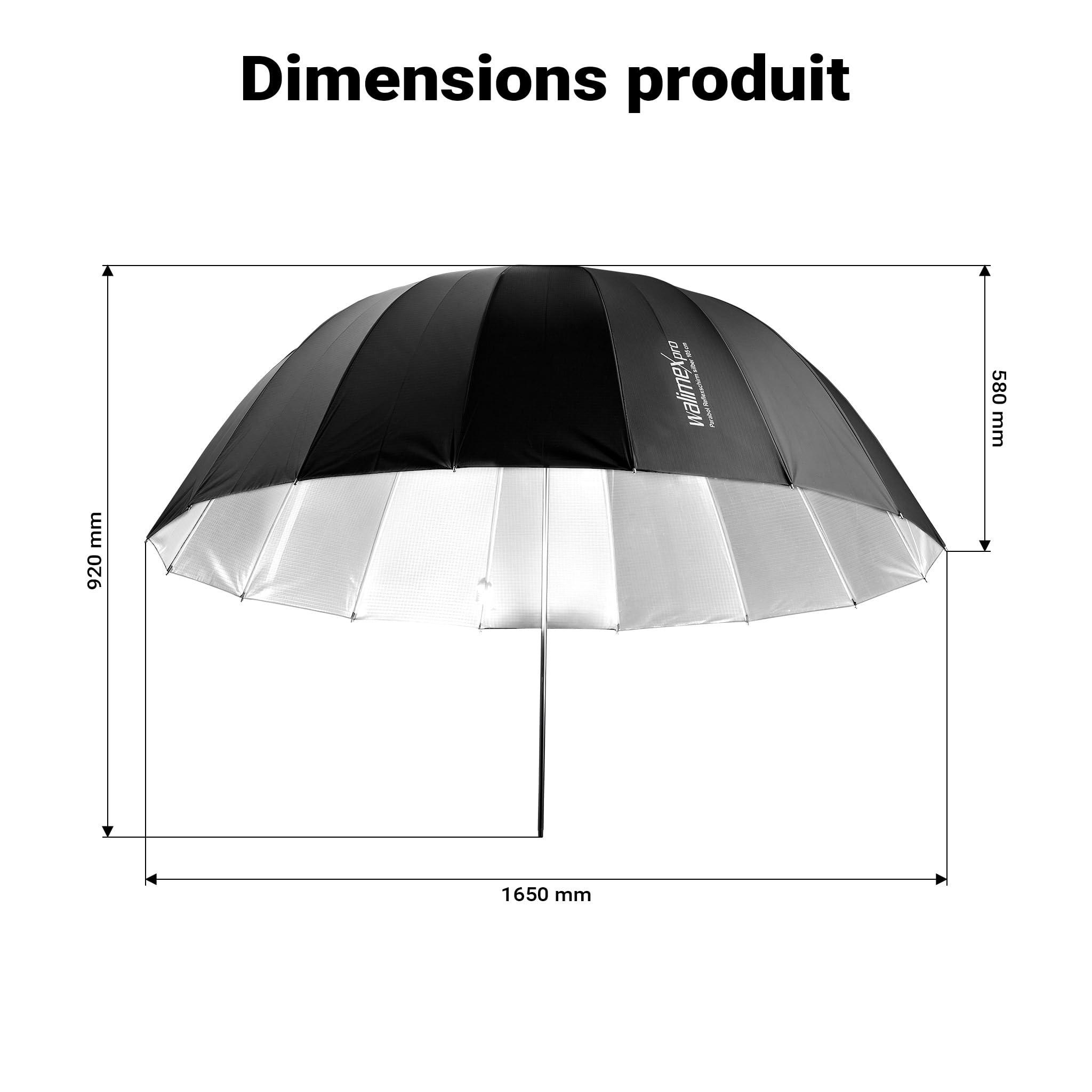 Walimex pro Parabol Réflecteur Noir/Blanc Ø 165 cm pour Une lumière Douce