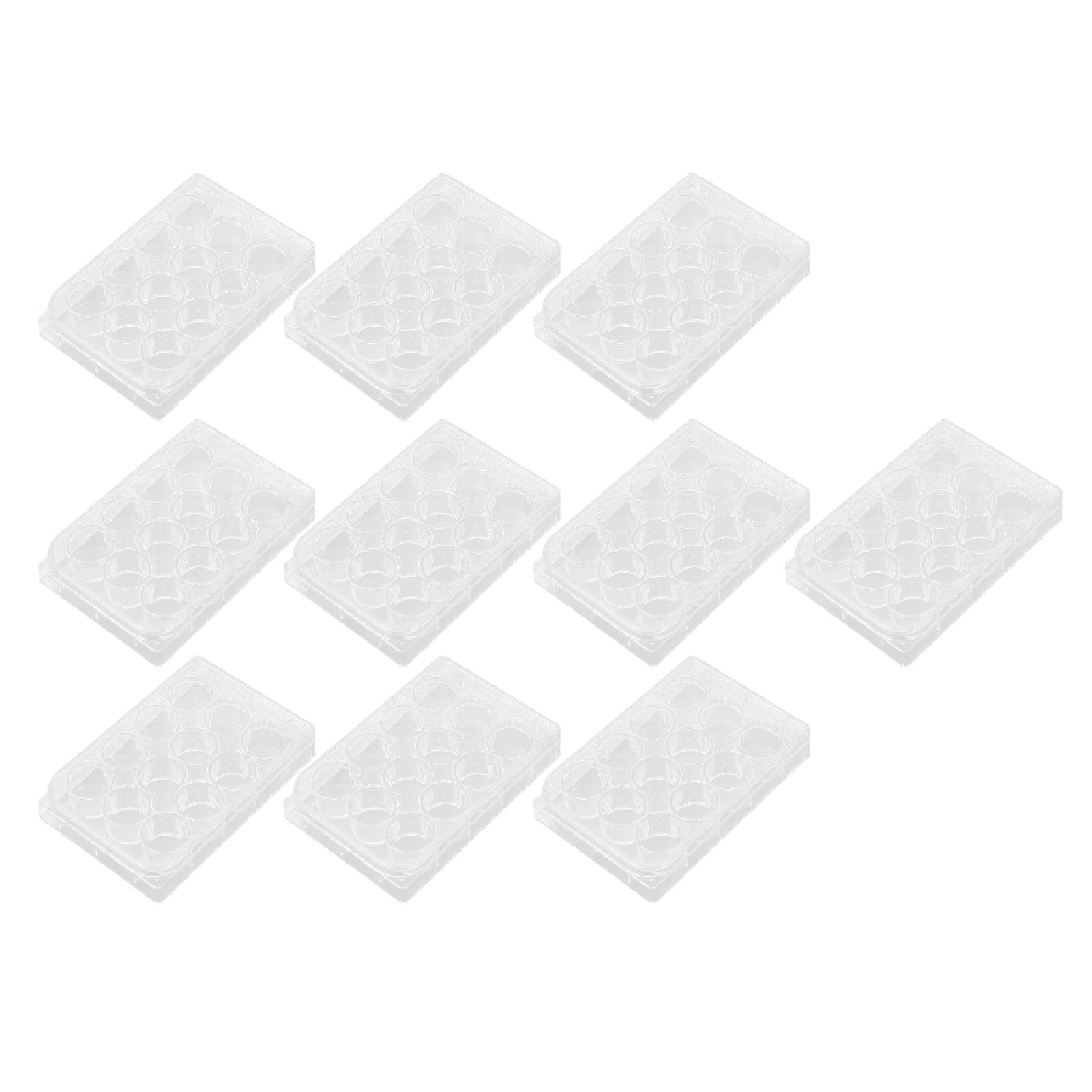 10pcs Polystyrene Tissue Culture Plates with Lids, Highly Transparent, Flat Bottom, Numbered Wells for Easy Observation, Ideal for Laboratory and Biology Room Use (12 Holes)