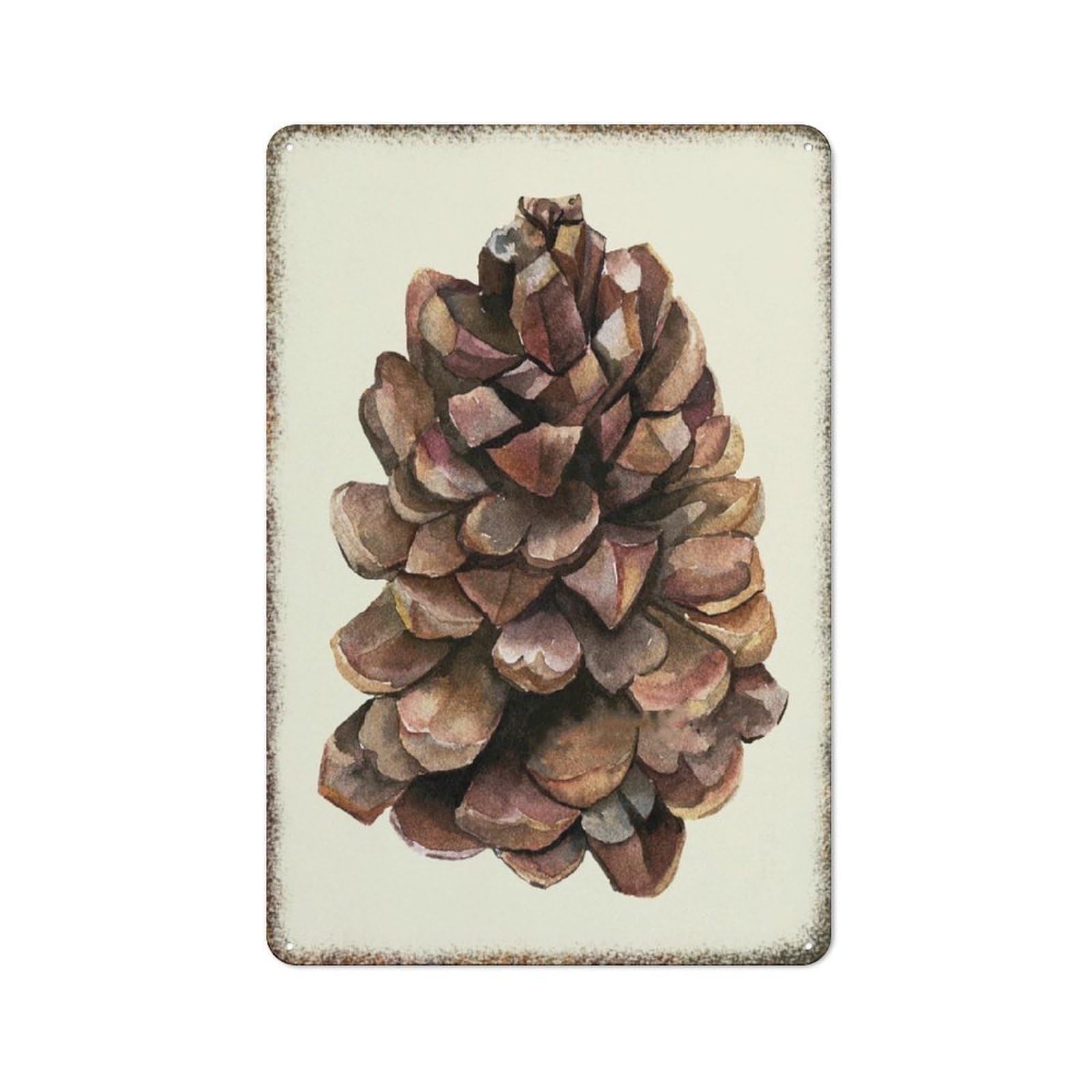Rustic Pinecone Botanical Vintage Metal Plaque Farmhouse Style Household Leisure Wall Decor 8x12 Inch