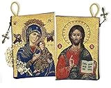 Religious Gift Our Lady Ol of Perpetual Help with Jesus Christ the Teacher Icon Cloth Tapestry Rosary Zipper Close Pouch Keepsake Holder (BlueMary TIP8)