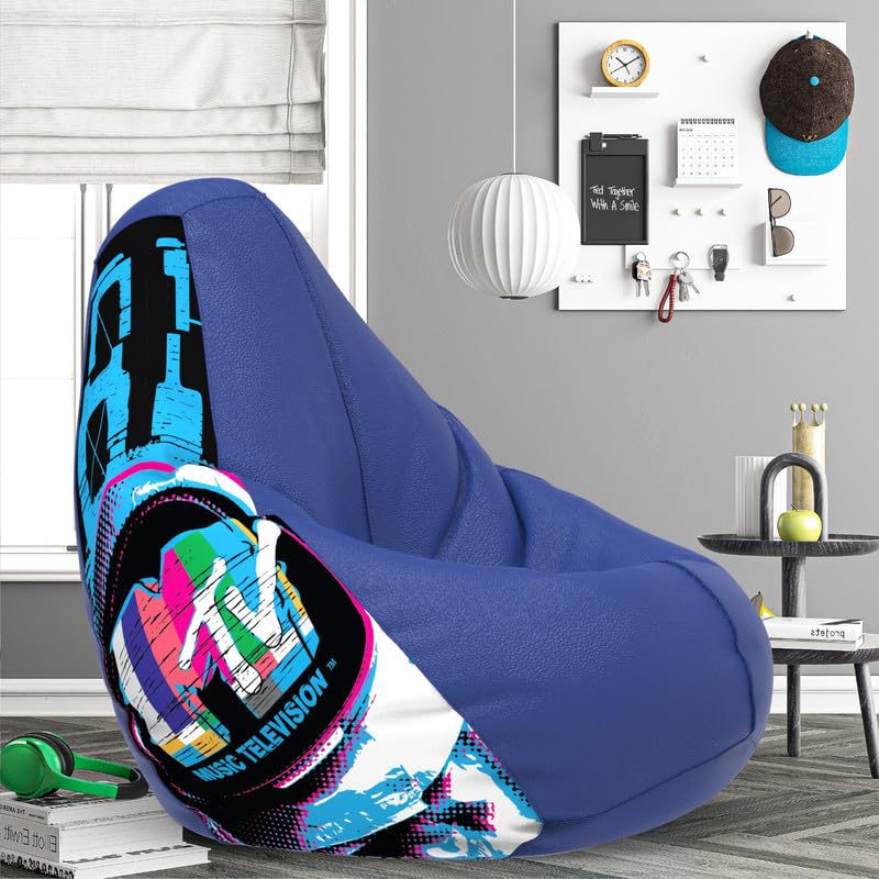 ComfyBean Bag with Beans Filled 4XL- Official: MTV Bean Bags - for Adults - Max User Height : 5.5-6 Ft.-Weight : 70-99 Kgs(Model: MTV_Artwork-2 - Blue)