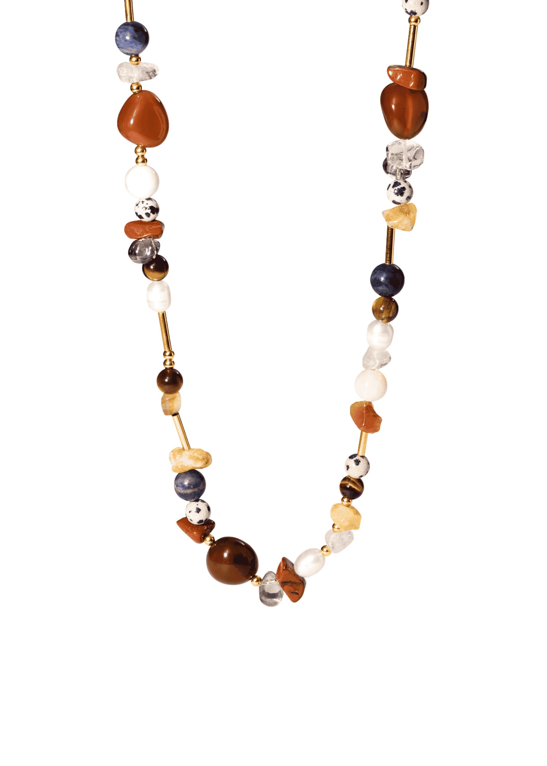 Purelei® Collar hawaiano con ágata roja, citrino, jaspe y perlas de agua dulce, acero inoxidable chapado en oro de 18 quilates, collar de mujer de 40 a 45 cm, colorido y atardecer