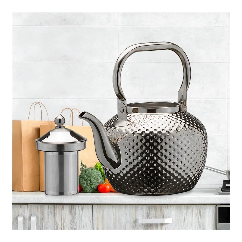 Théière, Bouilloire à thé commerciale en acier inoxydable avec passoire for hôtel/restaurant(Silver,S)