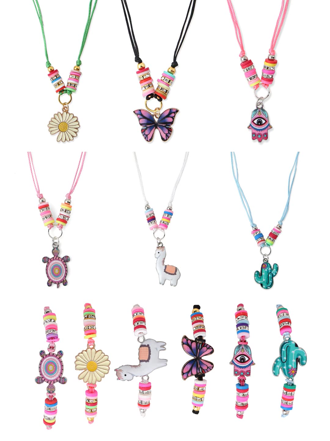 YELLOW CHIMESYELLOW CHIMES Jewelry Set for Kids 6 Pcs Kids Birthday Party Return Gift Multicolor Bracelets With Necklace Pendants Return Gift Set for Kids Girls, Medium, Brass, No Gemstone