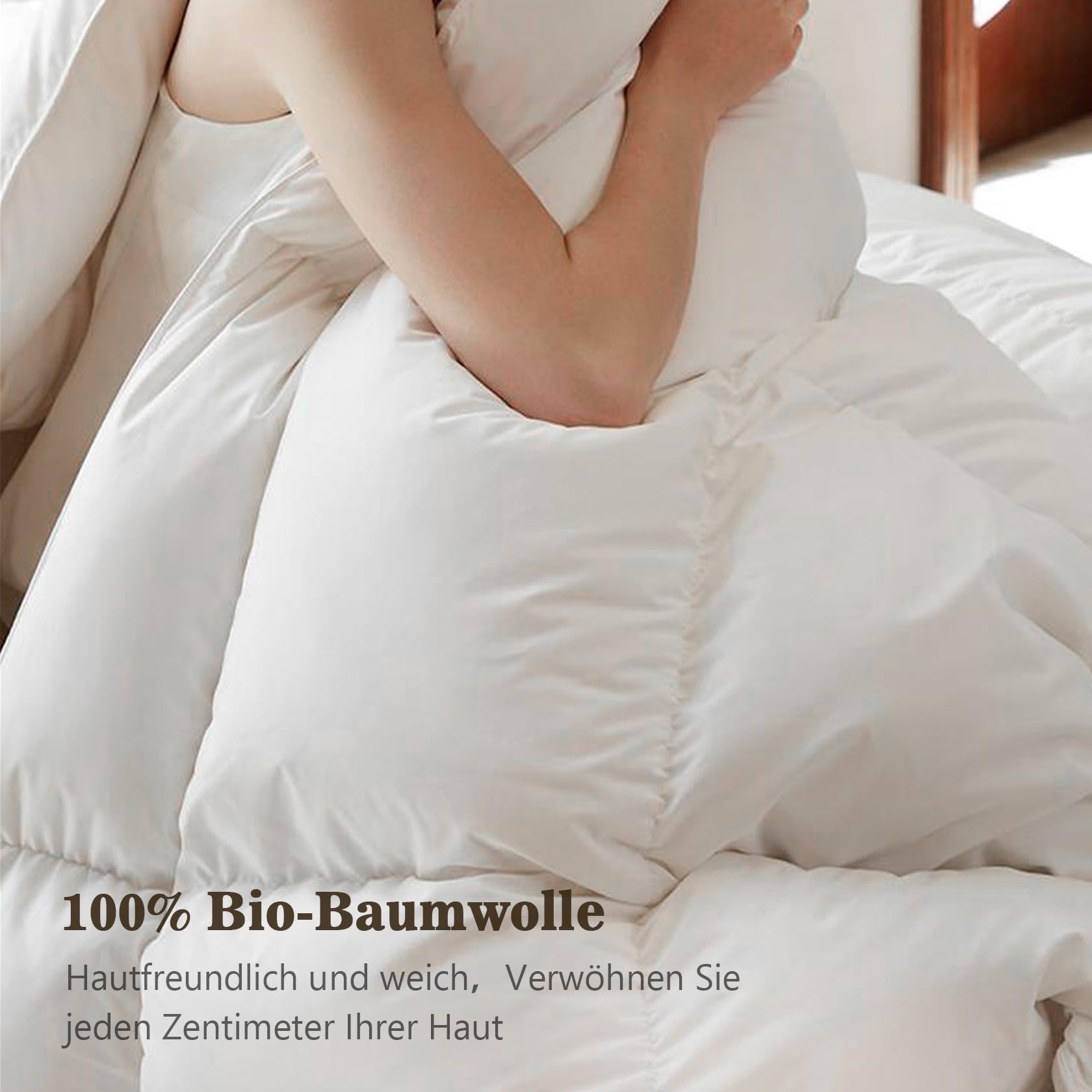BPC Leichte Daunendecke 220x240, Sommer Bettdecke | 100% Bio-Baumwolle, Weich Federn Daunen Füllung, Öko-Tex und RDS Zertifiziert Steppdecke, 220x240 cm, Elfenbeinweiß