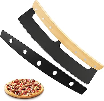 Pizza Cutter Rocker Blade 14 Inch - Razor Sharp Stainless Steel Slicer Knife Slice Pizza with Ease, Stylish Rubbre Wood Handle,With Protective Cover - Professional Pizza Oven Accessories