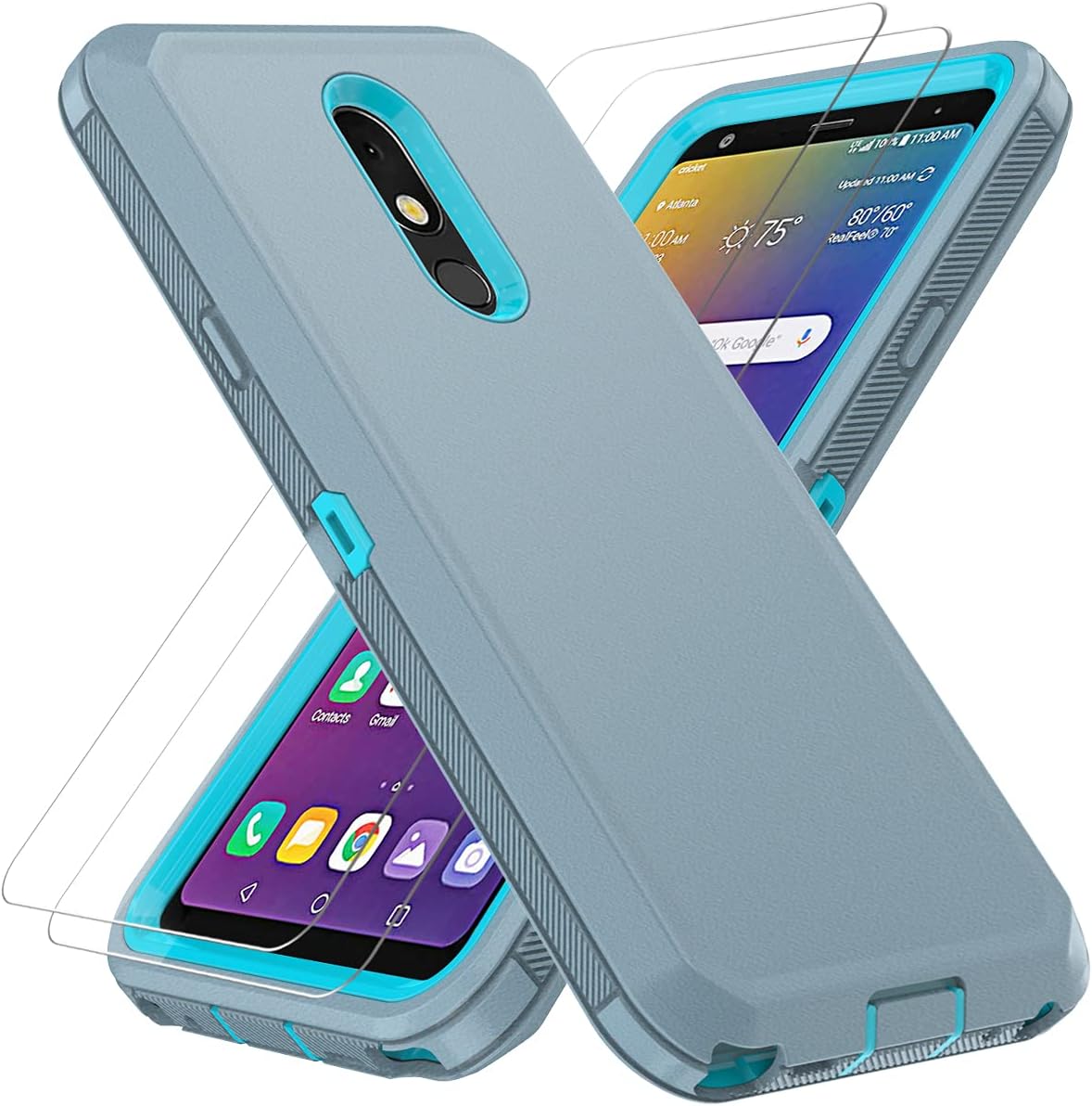 Qinmay ComoUSA Compatible with LG Stylo 5 Case, LG Stylo 5 Case with HD Screen Protector [2 Packs], Heavy Duty Hard Shockproof Armor Protector Case [Military-Grade] for LG Stylo 5, (Gray-SkyBlue)
