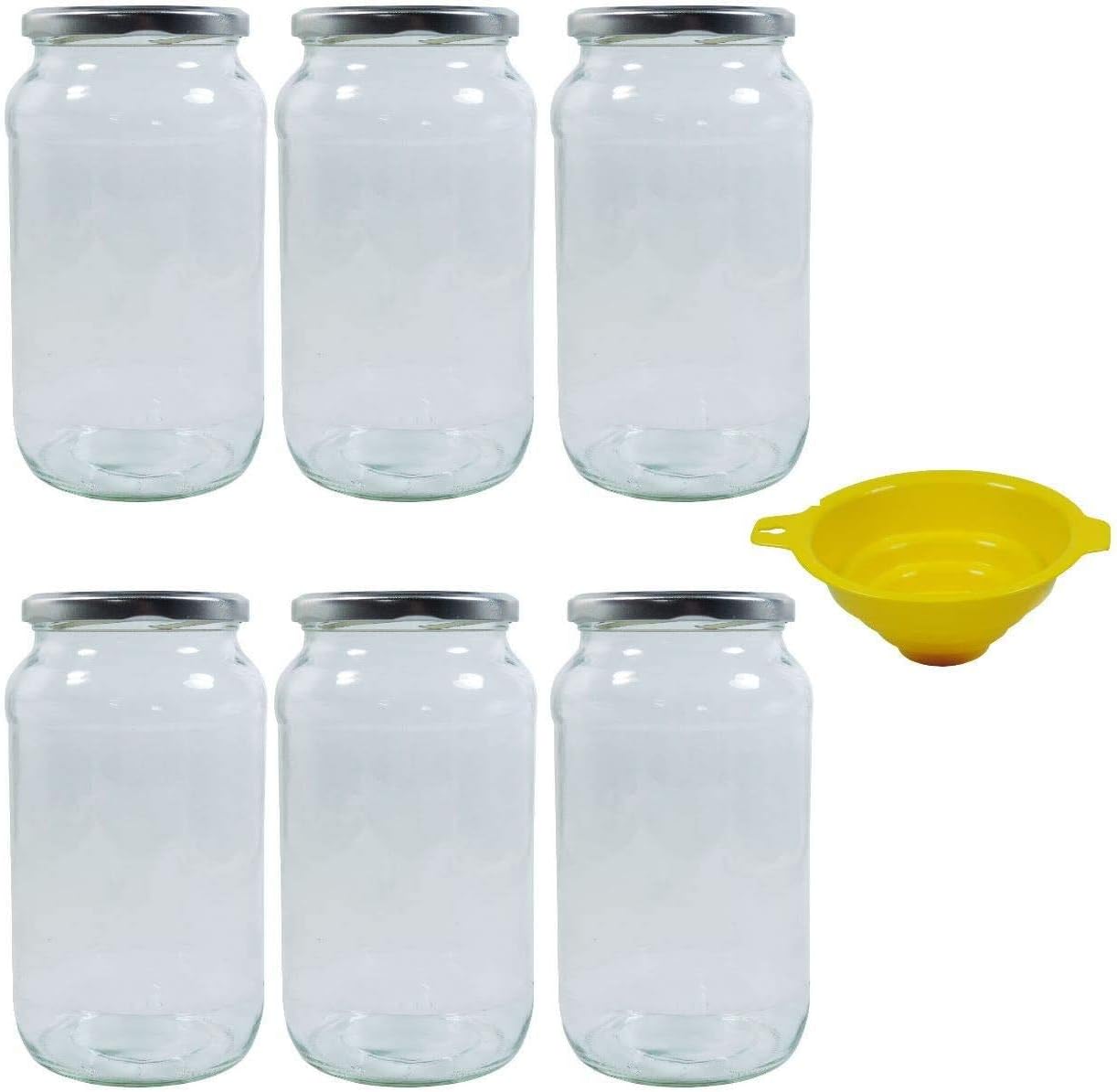 6 x Preserving Jars 1 Litre with Screw Cap Silver with Funnel