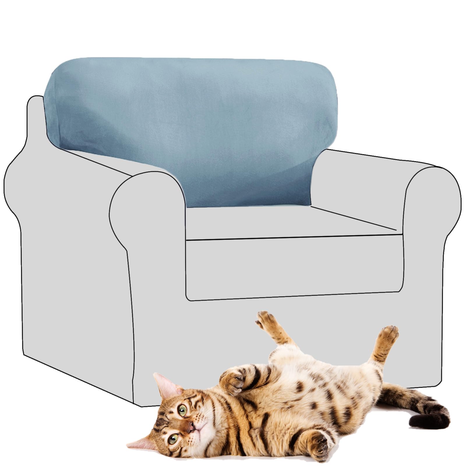 SYLC Stretch Velvet Sofa Backrest Cover, Back Cushion Covers Non-Slip Sofa Cushion Slipcovers for Couch Chesterfield Caravan RV Dinette (Light blue,1 pc Rectangle L) — image 1