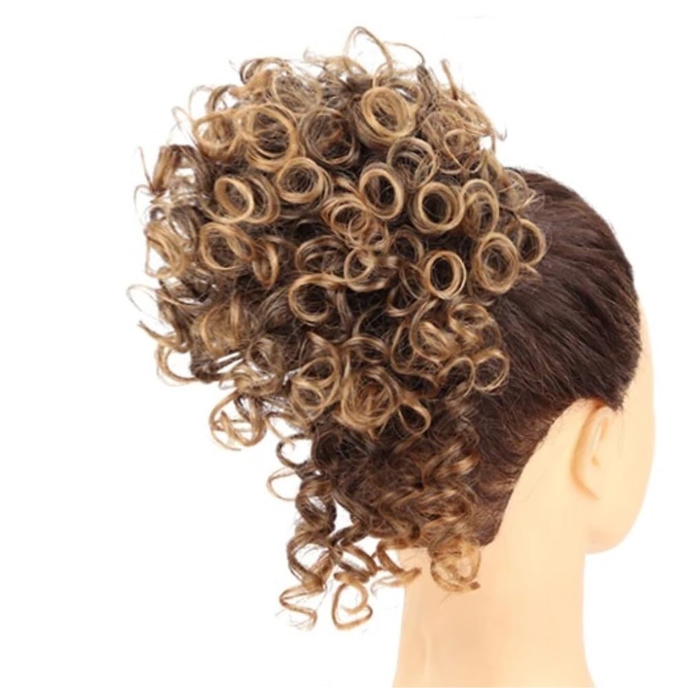QRSTUVXZY 60g Elastic Drawstring Loose Wave Curly Hairs Synthetic Messy Bun Piece Buns Hair Piece Extensions For Women Dark Brown(Brown Bloned)