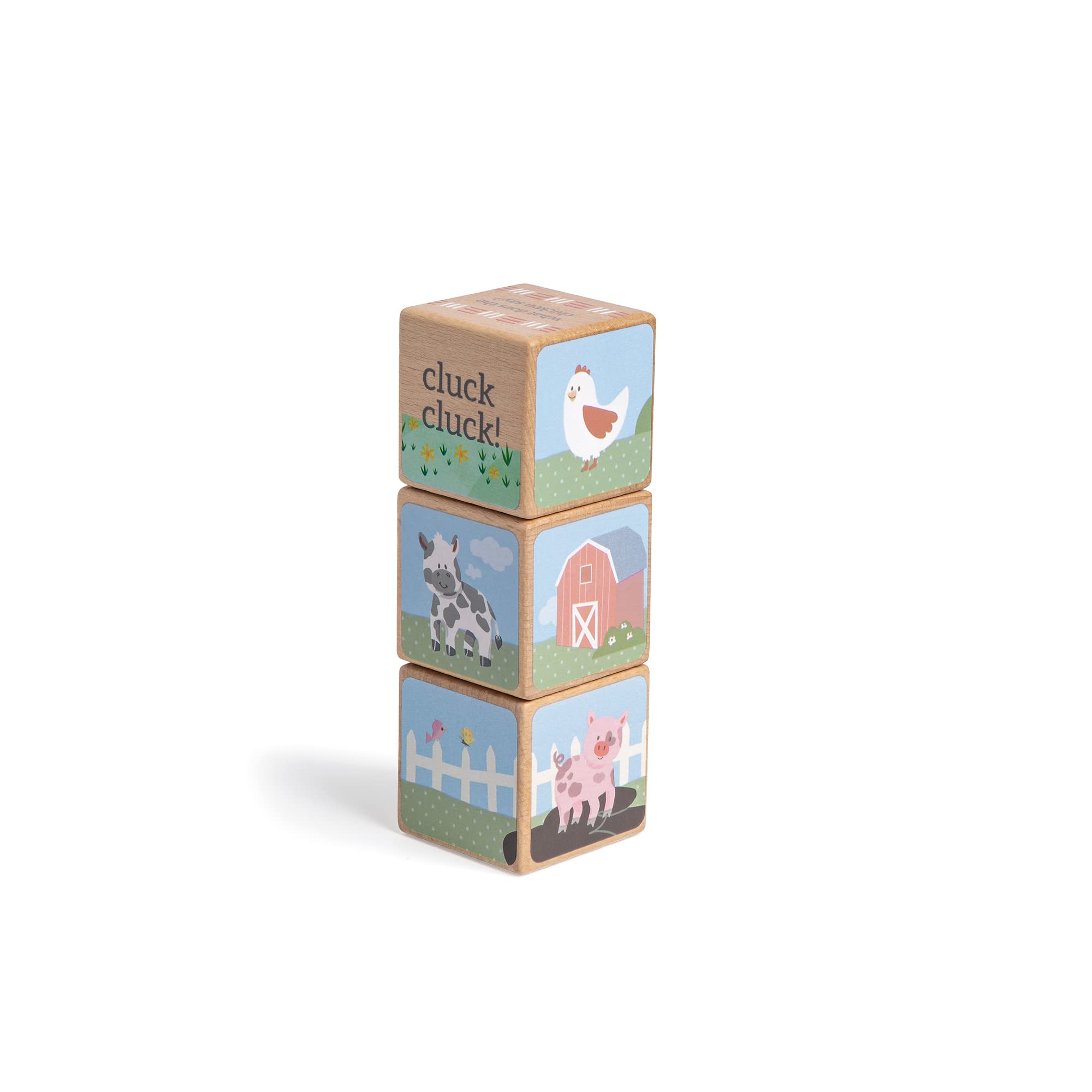 DemdacoBarnyard Animals 2 x 2 Inch Wood Childrens Stackable Wooden Blocks Set of 3