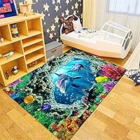 Grand Tapis Pour Salon Décoration 3D Fond Marin Monde Océan Animal Corail Poisson Motif Doux