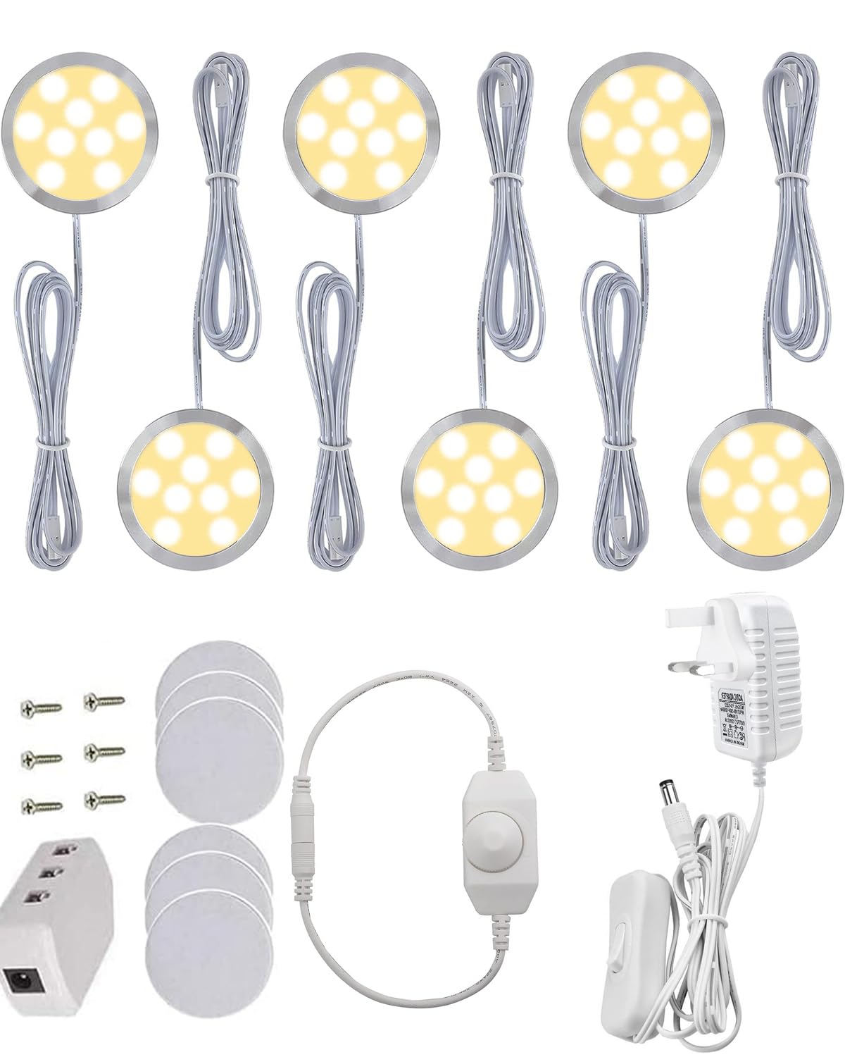 Cefrank Warm White Dimmable Puck Lighting, 6 Pack Led Spot Display Lights For Showcase, Book Shelf, Under Cupboard, Closet Etc - Set Of 6 3000K