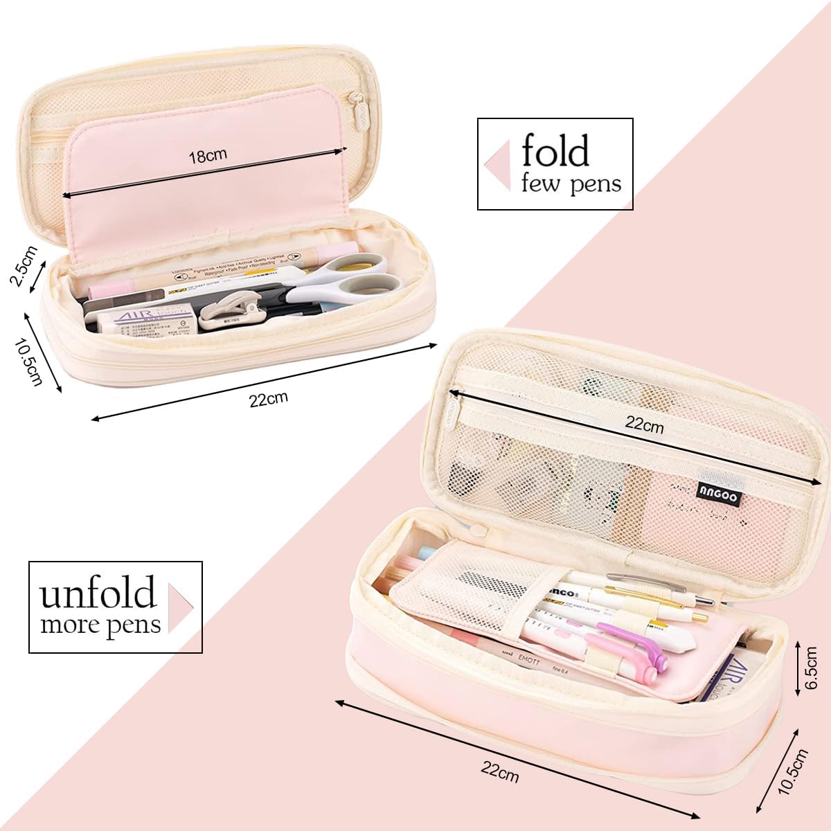 Large Capacity Pencil Case Durable Office College School Pen Holder Organizer Stationery Makeup Bag Pouch Box for Girls Adults 22x11cm (Pink) - Image 4