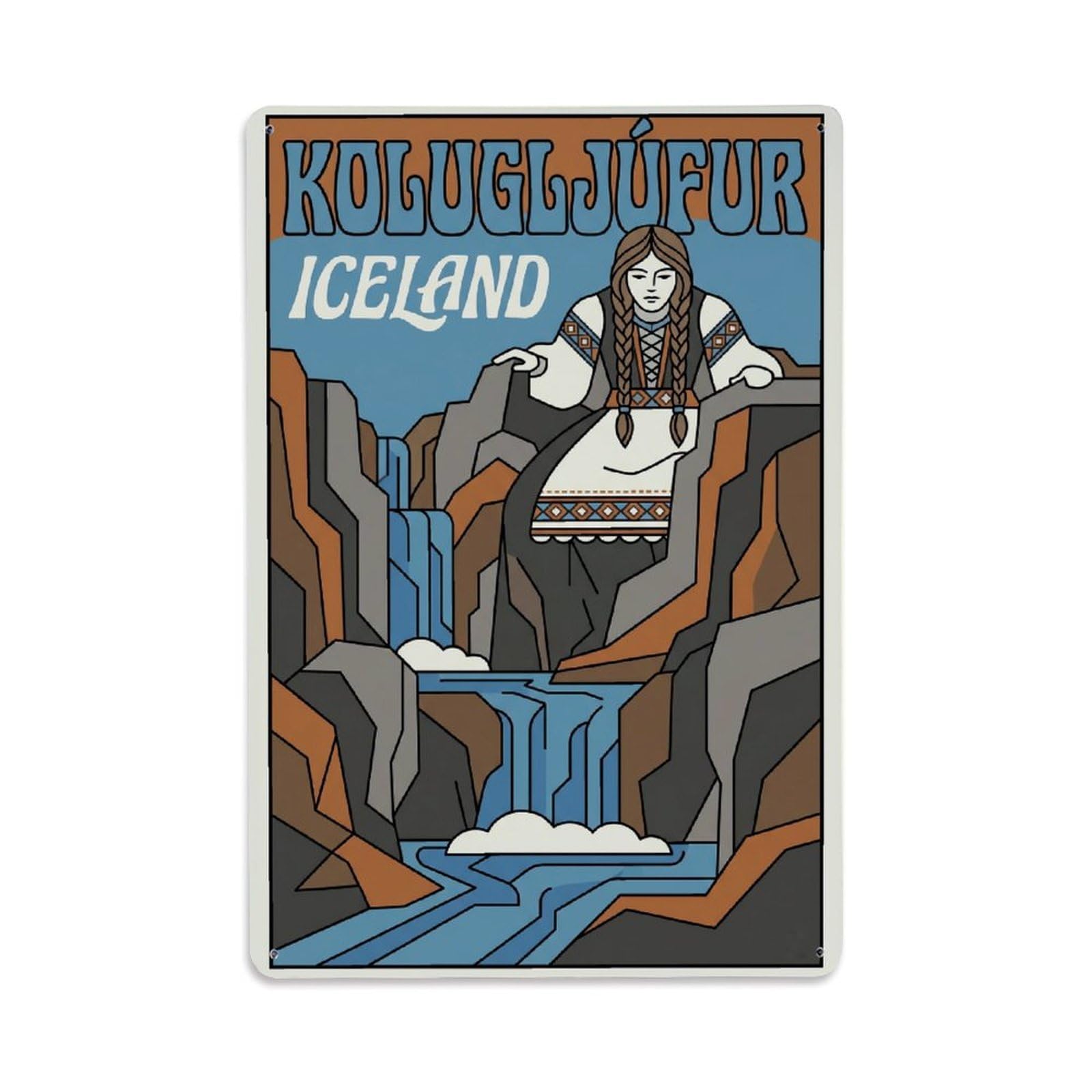 Gead 8X12inch Style Vintage Travel Kolugljufur Iceland Canyon Metal Tin Sign