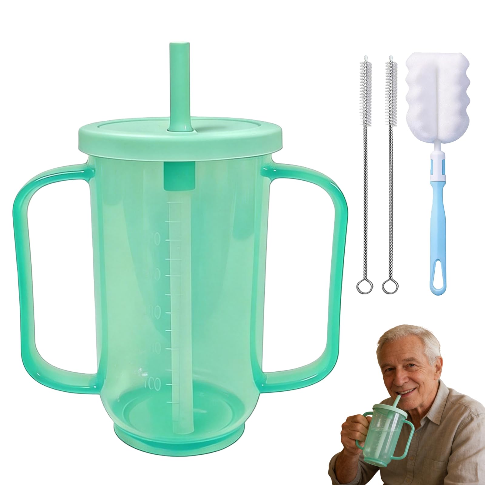 Tasse à bec bleu pour personnes âgées : gobelet avec poignée et bec, 350 ml tasses anti-fuite pour personnes âgées, gobelets à bec pour adultes