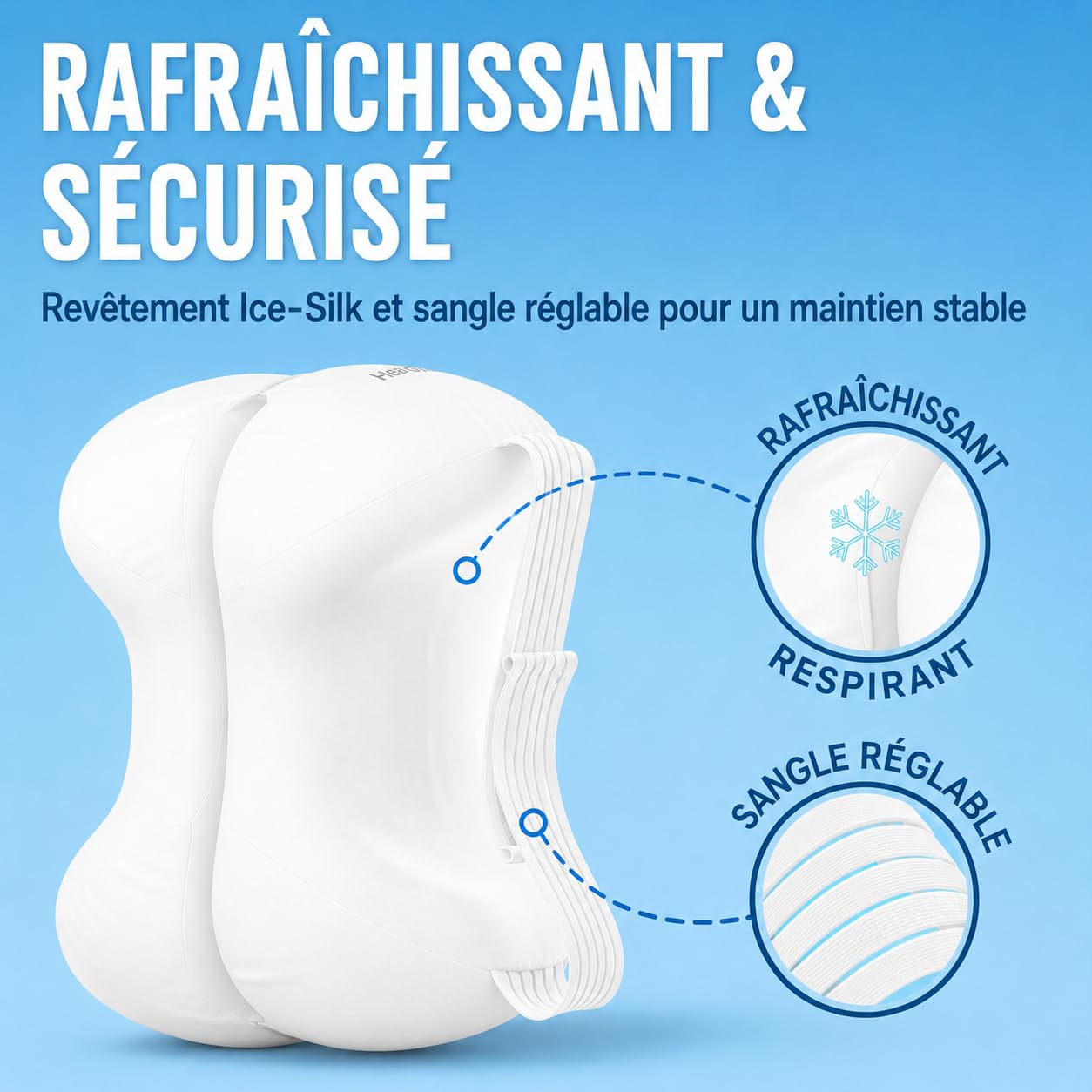 Healthfix Lot de 2 coussins orthopédiques pour les personnes dormant sur le côté, avec sangle, en mousse à mémoire de forme, housse rafraîchissante et lavable, blanc