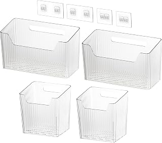 Self-Adhesive Wall Mounted Storage Boxes, 4 Piece Kitchen Storage Box, Wall-mounted Storage Box, Small Items Storage Box Bathroom Office (Transparent)
