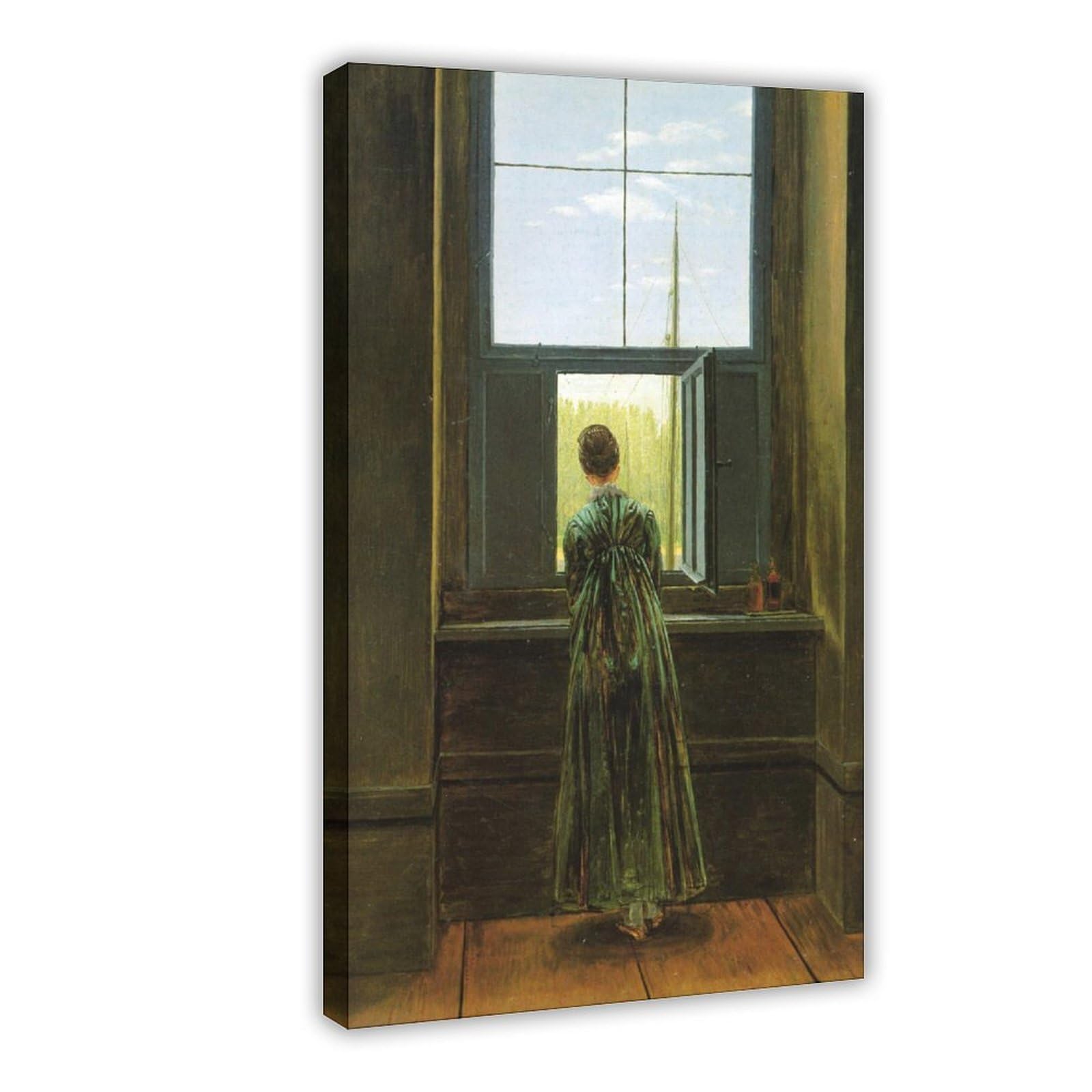 Póster de mujer en la ventana de Caspar David Friedrich para estética de habitación, lienzo para pared y marco impreso, 30,5 x 45,7 cm
