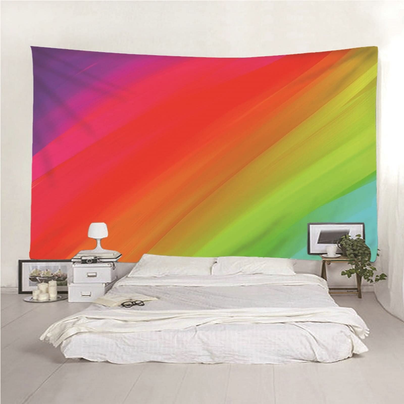 Aotiwe Dekoracje do sypialni na ścianę, dekoracje ścienne tęcza wzór poliester wiele kolorów 150 x 150 cm do wnętrz