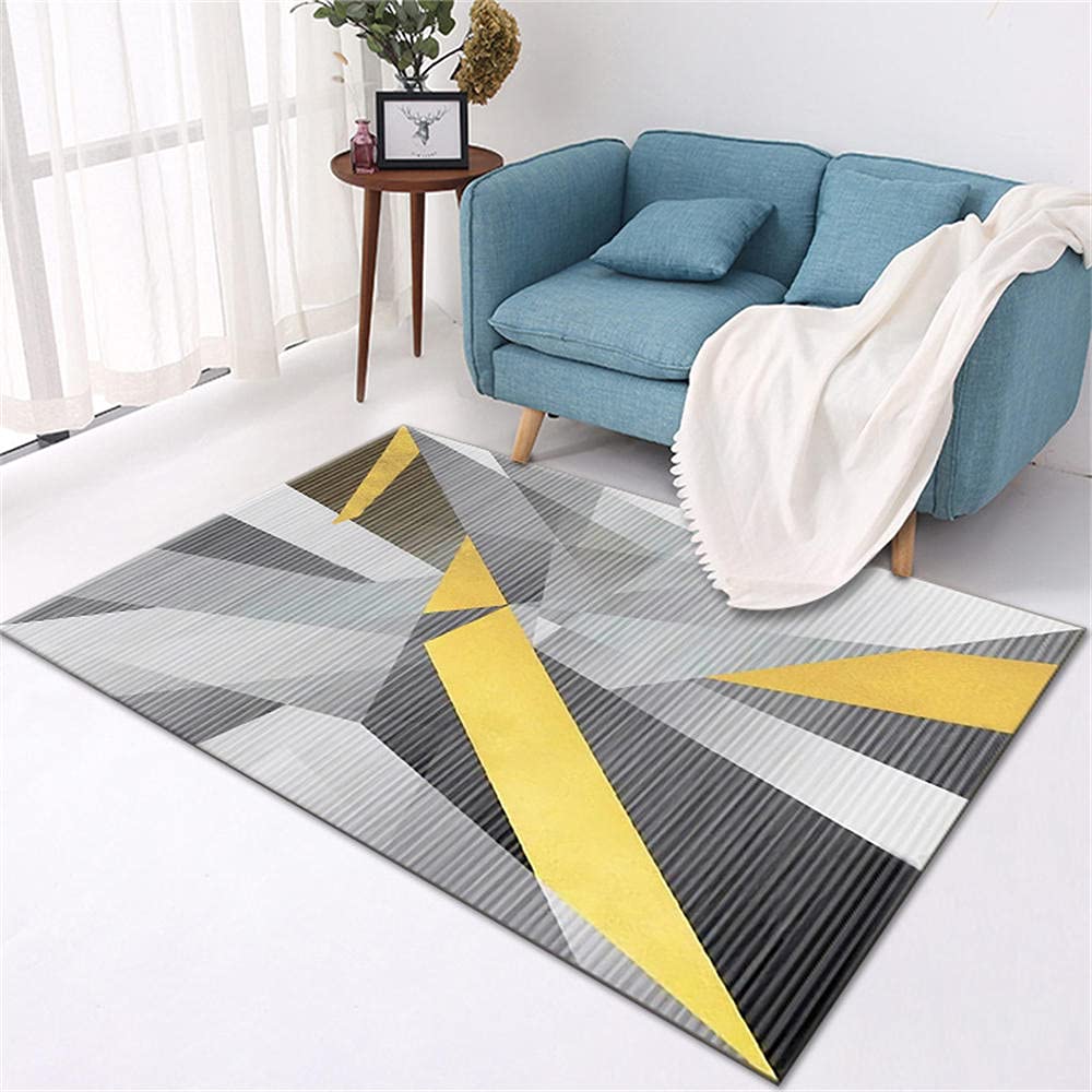 Tapis de chambre design géométrique noir et jaune 100x180cm lavable