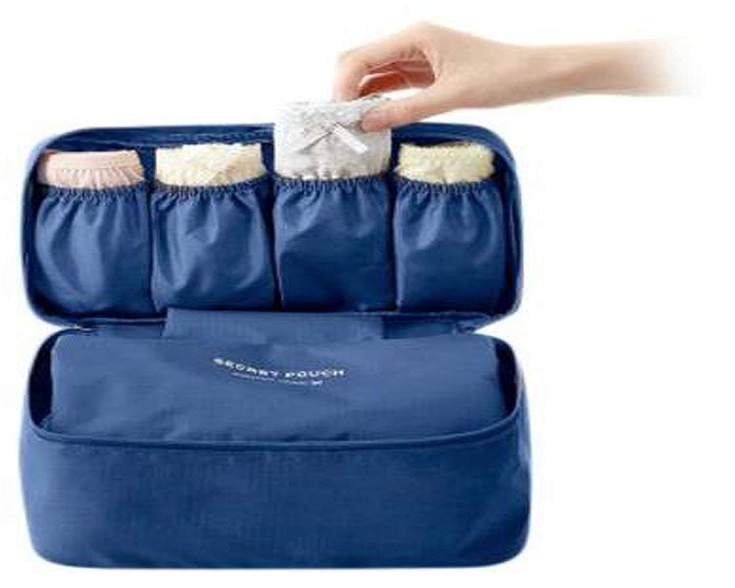 Travel Lingerie Organiser Bag, Navy Blue, Multi-Compartment Pouch for Bra and Underwear Storage-image-4
