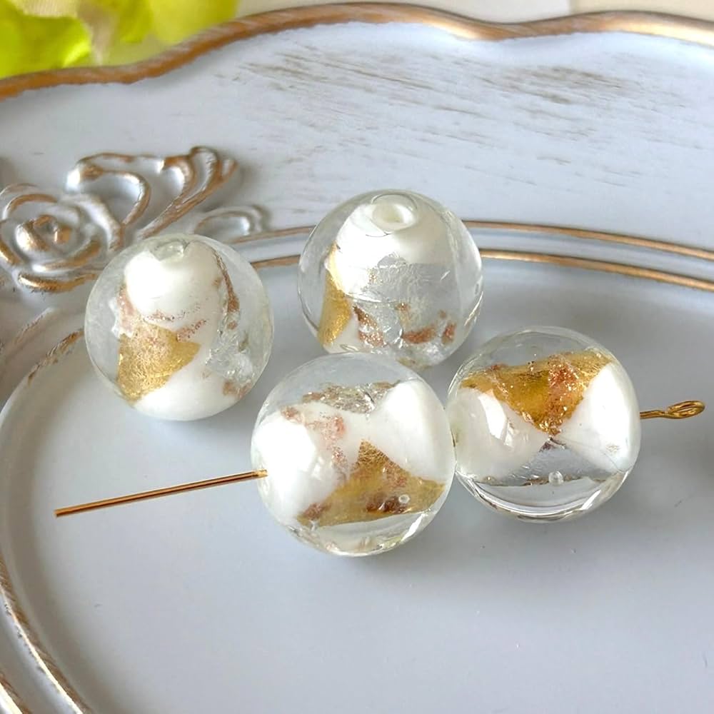 トンボ玉 Amazon.co.jp: [とんぼ玉 R2M] ガラスビーズ 16mm 金箔 銀箔