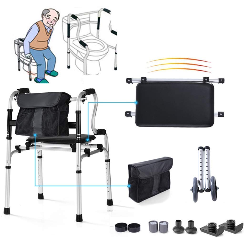 Chodzik, przenośny chodzik Rollator, wanna z miękkim siedziskiem/torbą do przechowywania i 5-calowymi kołami dla osób niepełnosprawnych, mieszkanie dla osób starszych/szpital Statyczne obciążenie