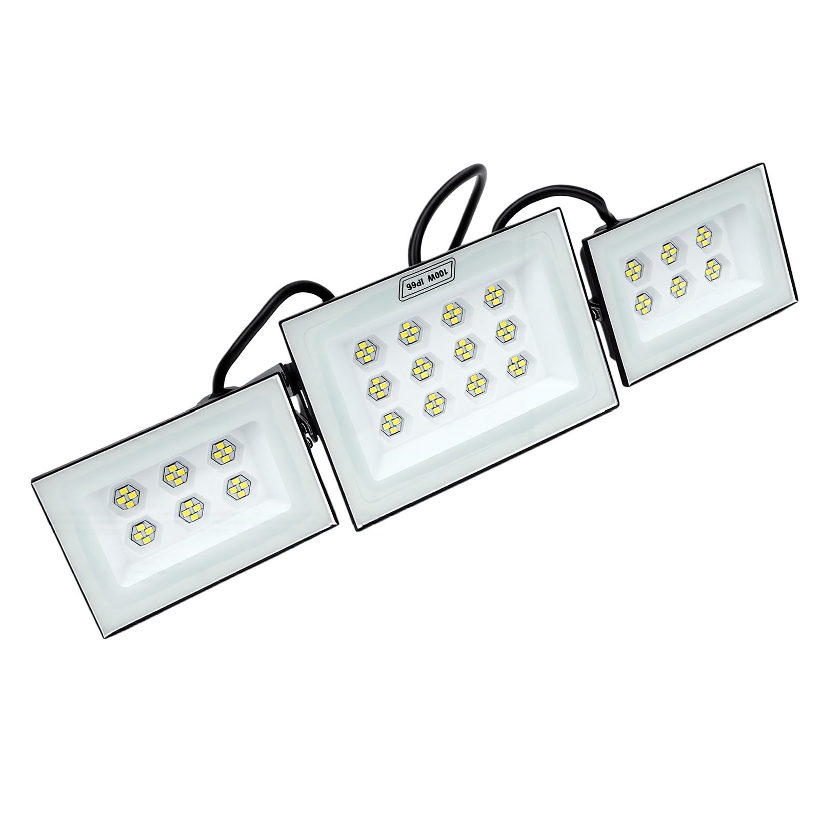 Jiawu 100W Reflektory Zewnętrzne, 330° Szerokie, 3 Głowy