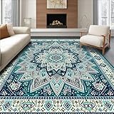 Design&I Low Pile Flatwoven Area Rug 8x10, Backyard Oasis Multicolor Weather Resistant Boho Medallion, Machine Washable, Stain Resistant Indoor Rug for Living Room, Bedroom, Non Slip(Blue, 8x10)