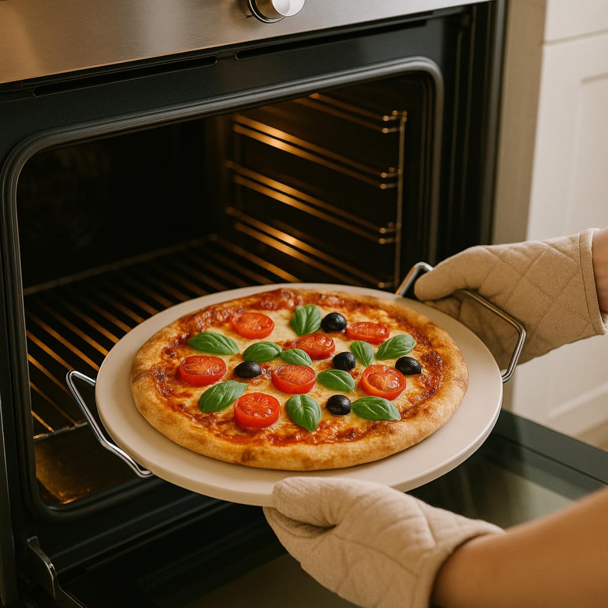 Alpina Piedra para pizza para barbacoa y horno – Ø33 cm – Piedra para corteza crujiente – Resistente