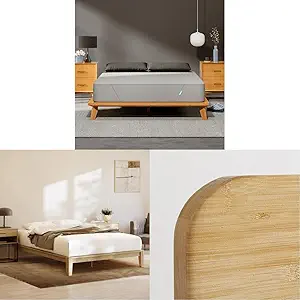 Siena 14” Cal King Mattress, 2 Bonus Pillows, Bamboo Bed Frame & Headboard - Natural - Medium Firm Memory Foam - Premium Pressure Relieving Layers - Easy Tool Free Set Up - Holds Up to 800 Pounds