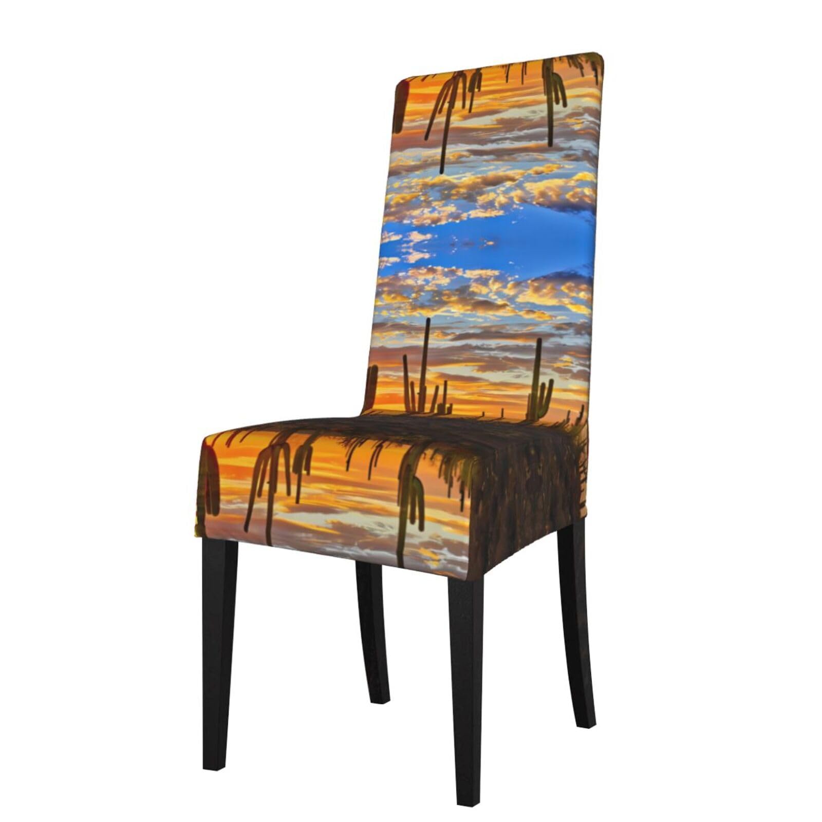 Yyhhaofa Black Sunset Cactus In Desert Prints Dining Chair Throws – Stretch Slipcovers Revitalize Your Seating With Easy Style & Easy Care