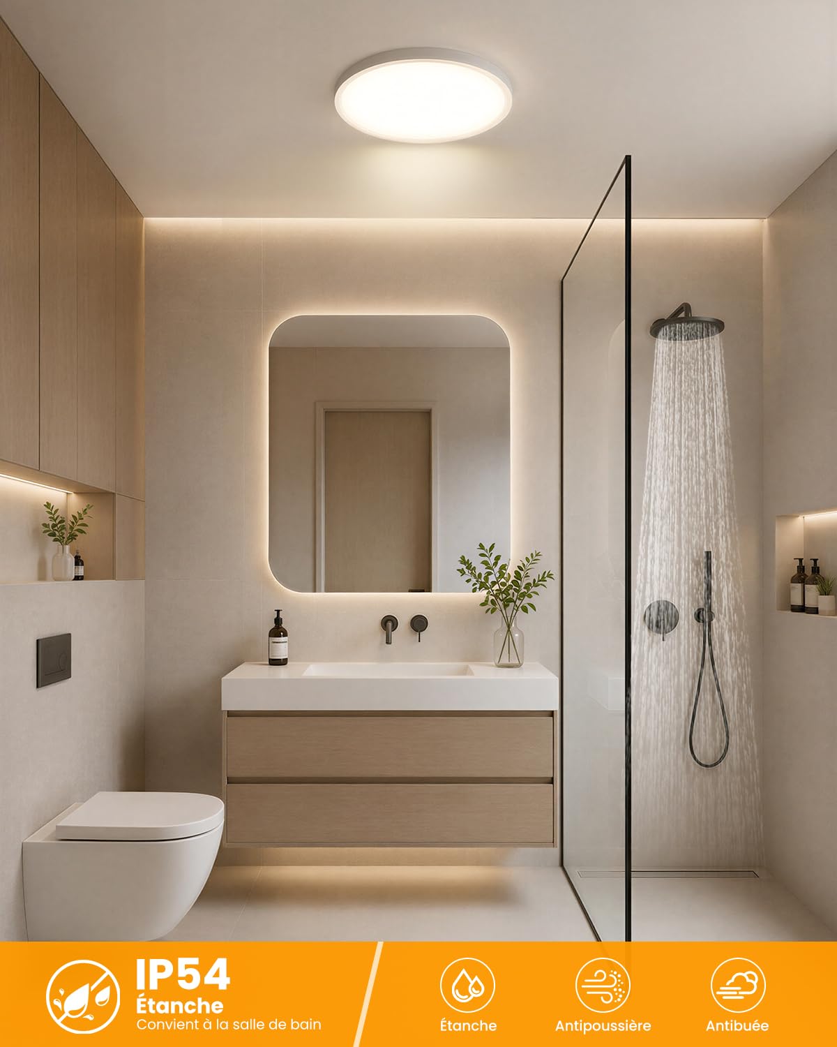 Plafonnier LED 14W, 4000K 3000LM Lampe Plafond, Rond 30CM | Ultra Plat, Étanche IP54, Moderne Éclairage de Plafond pour Cuisine, Chambre, Salle de Bain, Balcon