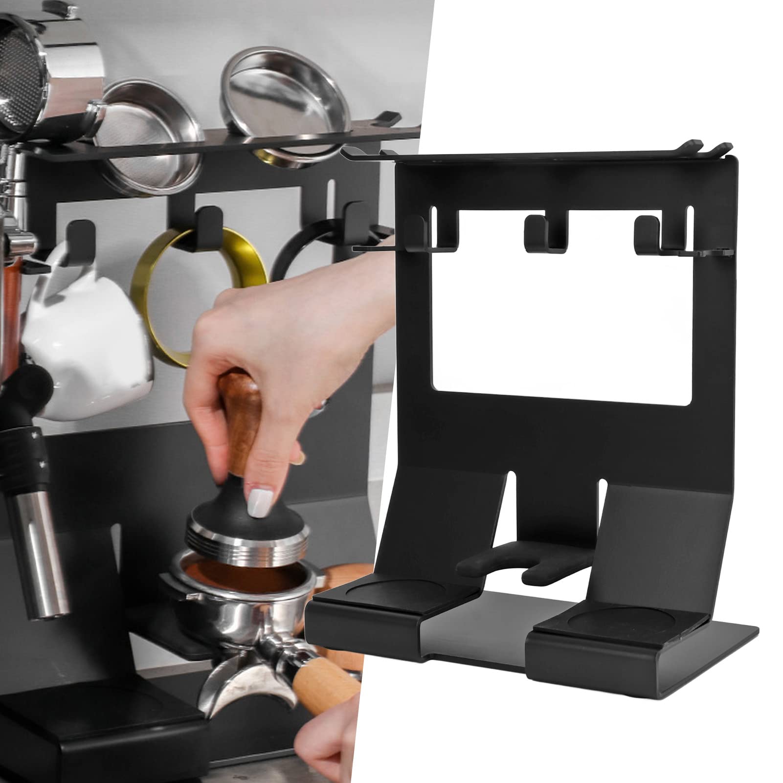 Tissting Support de Doseur de Café en Fer, 23x14.7x29.2cm Station de Bourrage de Café avec Poignée de 58 mm，Comptoir Porte-filtre à Café Rangement Support pour Café à Domicile