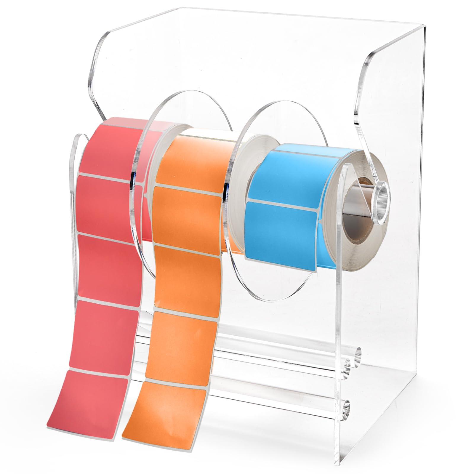 Lawei Adjustable Label Dispenser, 3 Disks Acrylic Label Dispenser Sticker Roll Holder, Transparent Tape Label Holder Rolls Organizer, Individual