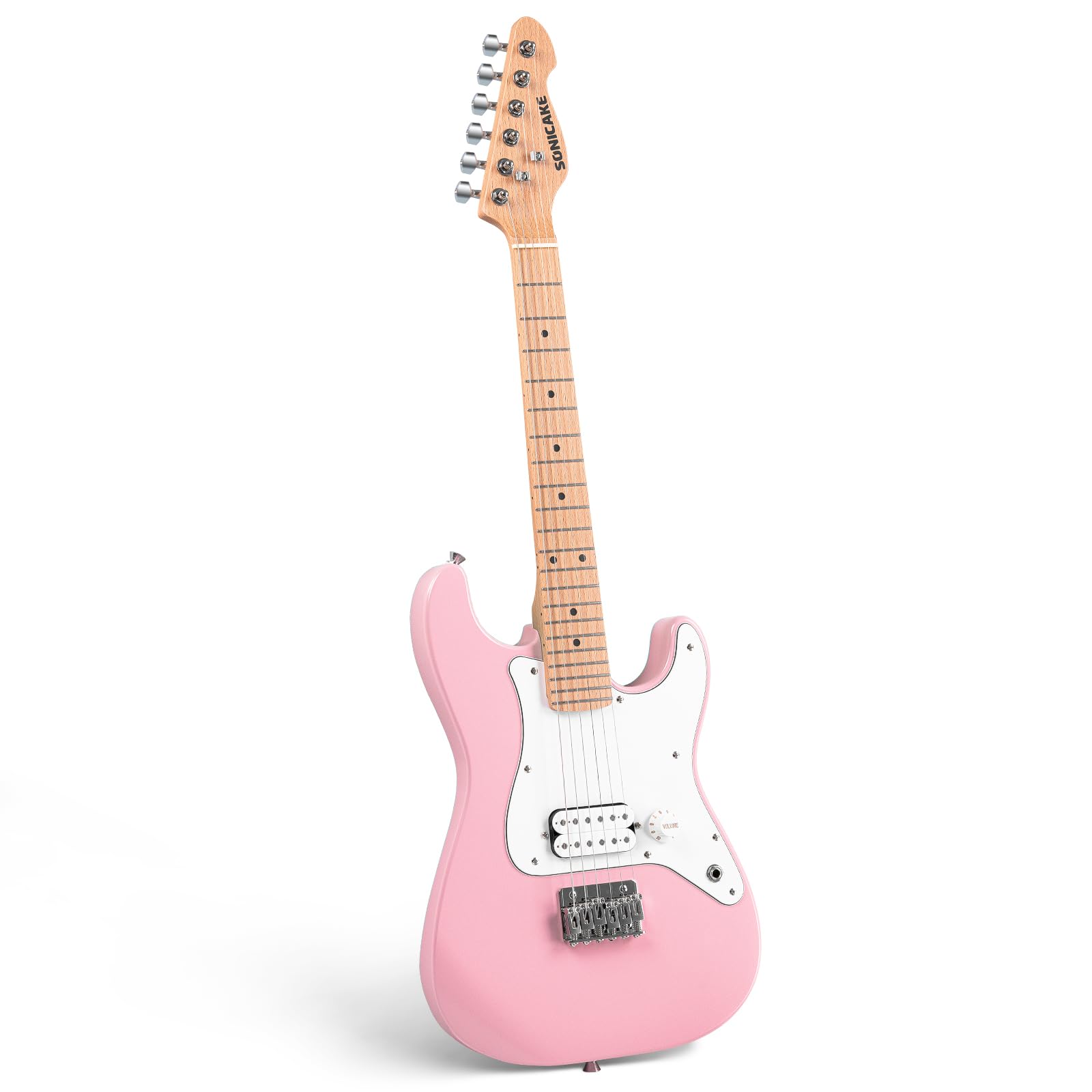 SONICAKE Chitarra Elettrica 30" per Principianti, Corpo in Legno Massello con Pickup Humbucker, Manico e Tastiera in Legno di Un Pezzo QGT-50 (Rosa)