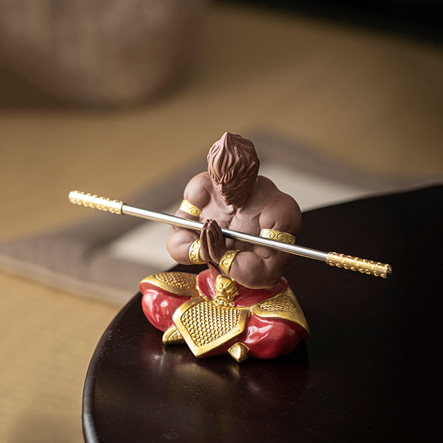 figurki zwierzątek， Figurka Króla Małp Sun Wukong Fioletowa Glina Zestaw do Herbaty Rzemiosło Akcesoria Ozdoba Biurka Prezenty(B)