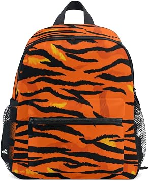GAIREG Tigers Print Orange Black Toddler Boy Backpack with Name Tag, Kindergarten Backpack for Boys, Tigers Print Orange Black, 6-8 Years, Cute Backpacks