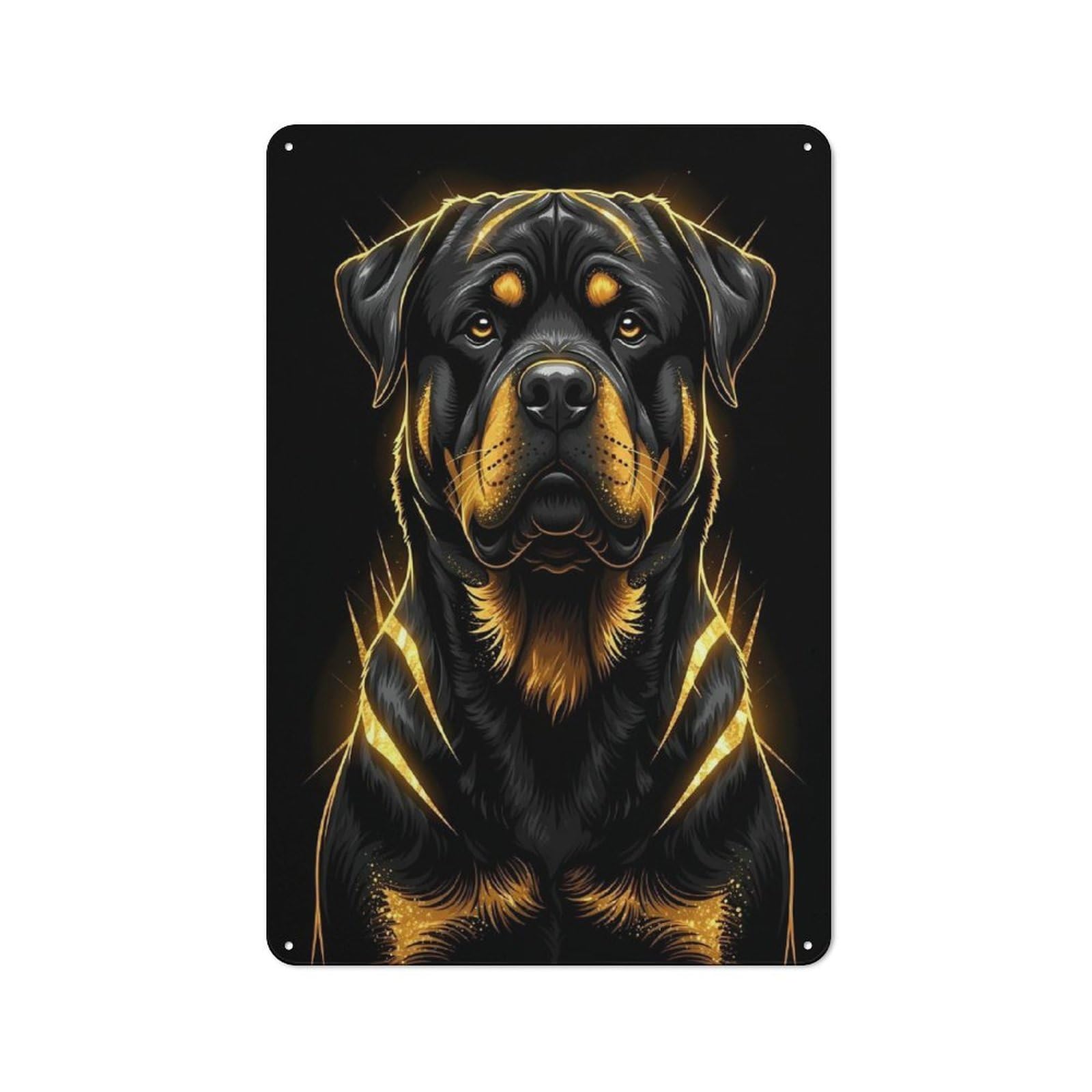Junmoney Style-22 Rottweiler Portrait With Golden Accents Rustic Metal Sign 30X20cm For Pub Or Café, For Collectors Of Rustic Metal Wall Decor