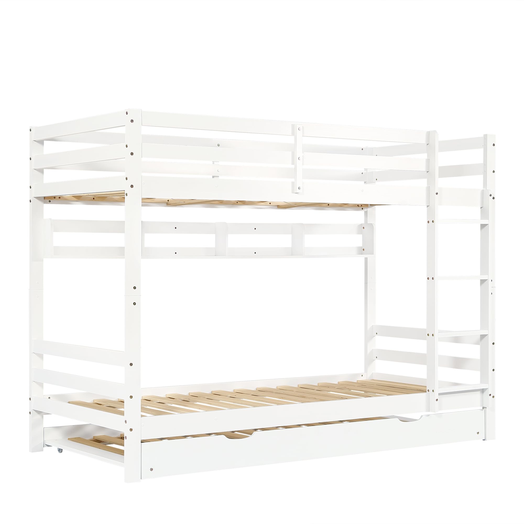 LAKFEW Litera Infantil 90x200 con Cama Nido 90x190 cm, Literas Cama Infantil con Protección Anticaída y Estante de Almacenaje, Camas Infantiles, Litera Triple Literas Infantiles, Blanco, Sin Colchón