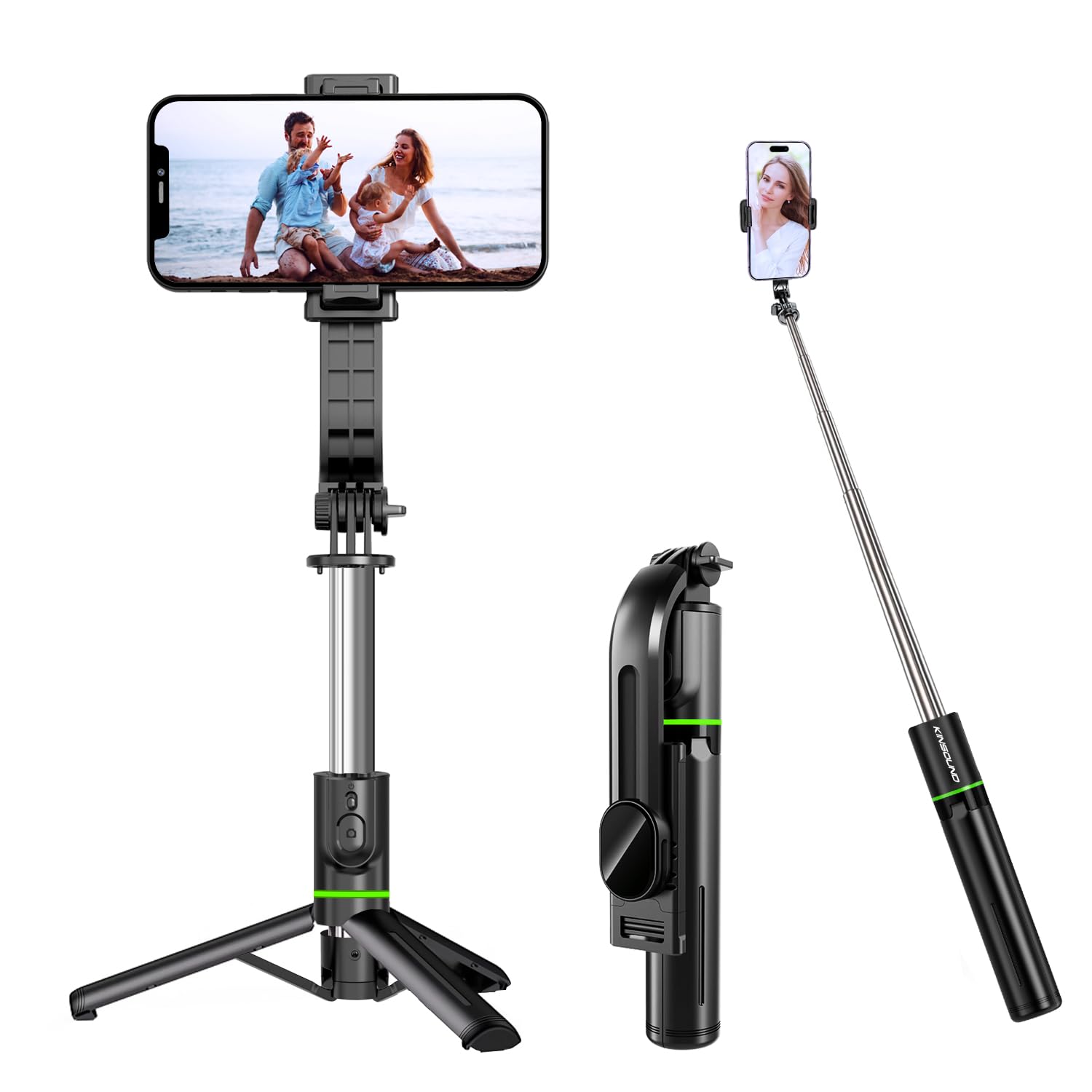 Kinsound K8 Selfie Stick with Reinforced Tripod Stand, 44.5" Bluetooth Selfie Stick for iPhone, GoPro, Samsung & OnePlus Vlogging Overhead Shooting Travel