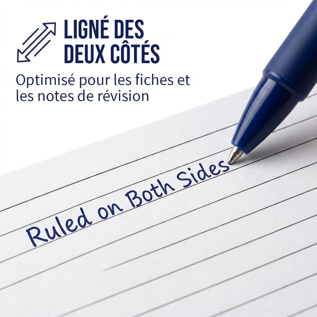 The Paper Shop Fiches Bristol A7 Lignées Blanches | 1000 Fiches de Révision 127 × 76 mm (5 × 3) | Flashcards Index Cards pour École Études Apprentissage Organisation Notes